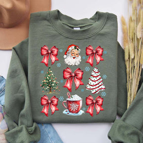 Coquette Bow Red Ribbon Santa Sweatshirt