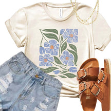 Flowers in Blue Botanical Wildflower T-Shirt