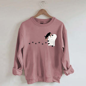 Cute Ghost Dog Halloween Black Sweatshirt