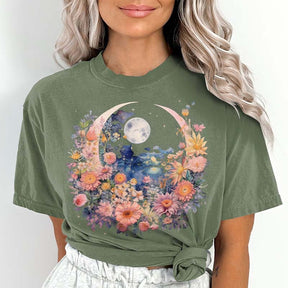 Retro Boho Hippie Floral Moon T-Shirt