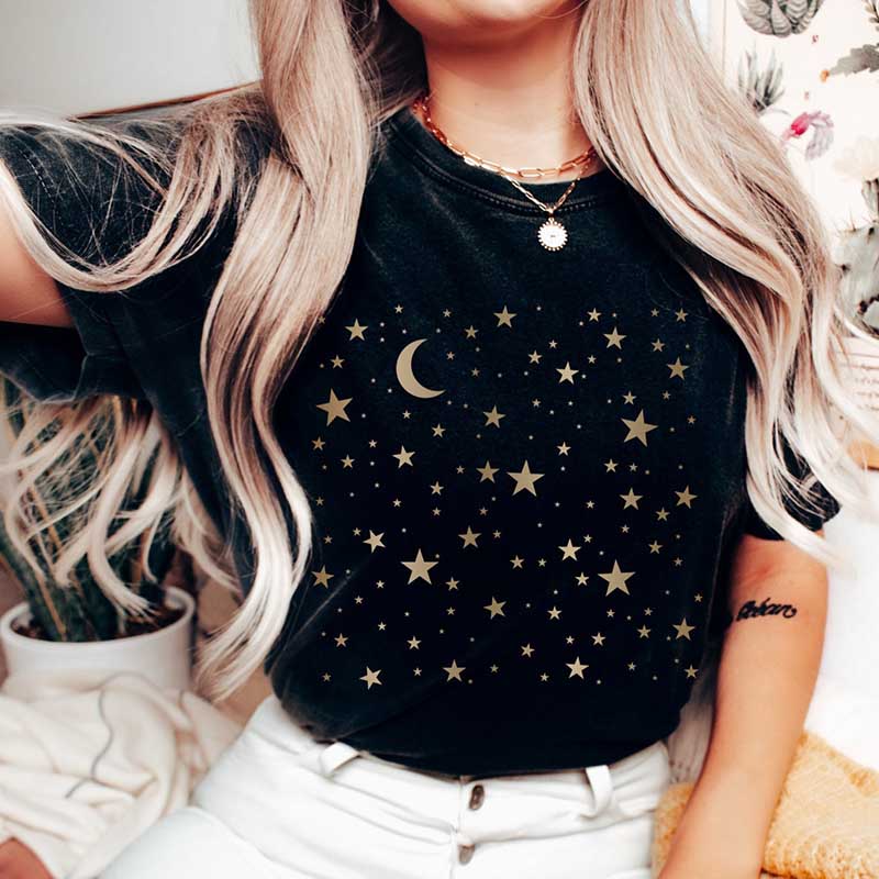 Comfort Colors Moon and Stars Celestial T-Shirt