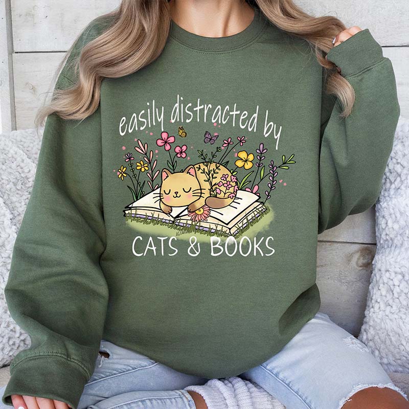 Easily Distracted By Cats And Books Sweatshirt