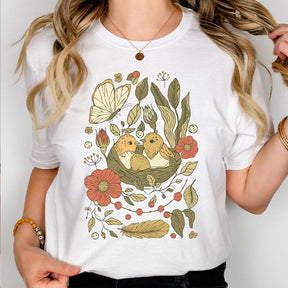 Birds And Flowers Floral Folk T-Shirt