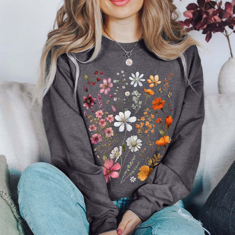 Pressed Flower Woman Wildflowers Sweatshirt