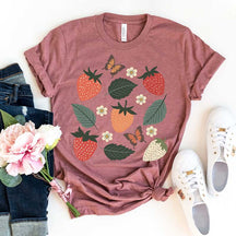 Wild Strawberries Summer Fruit Butterfly T-Shirt