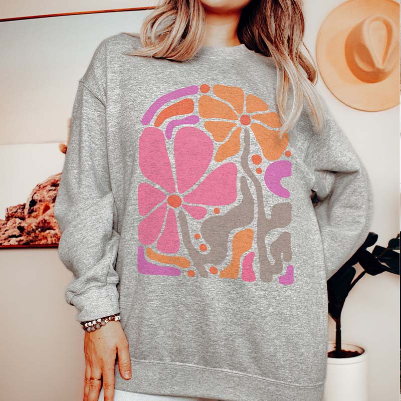 Pink Boho Flower Minimalist Sweatshirt