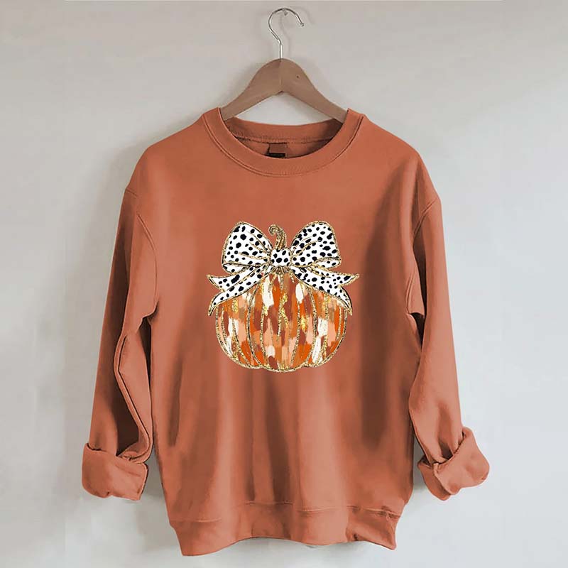 Fall Coquette Gold Glitter Pumpkin Sweatshirt