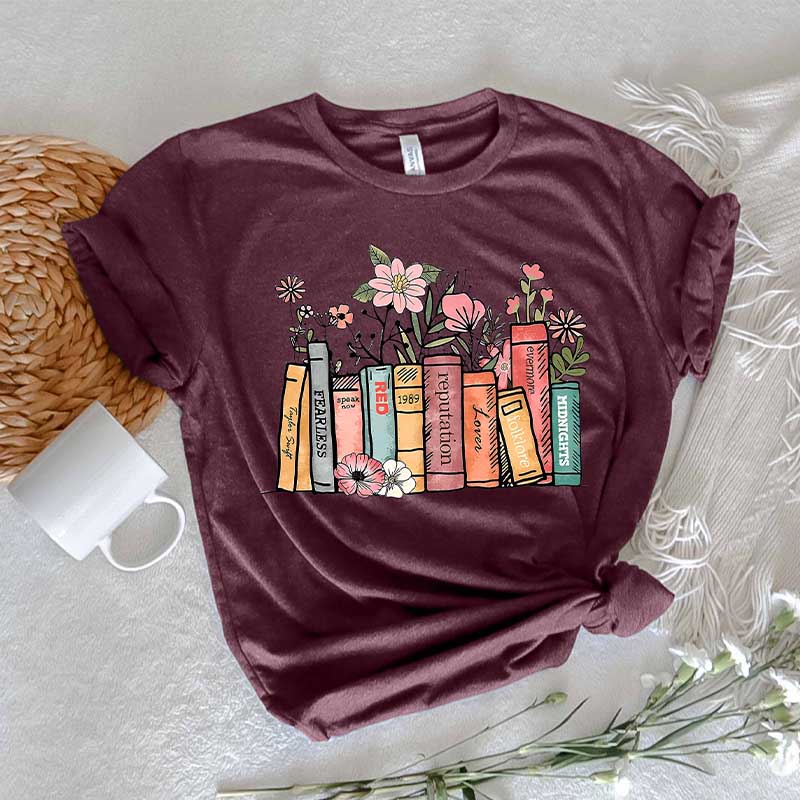 Flower Books Lover Teacher Gift T-Shirt