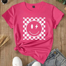 Cartoon Checkered Smile T-Shirt