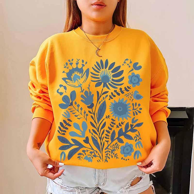 Blue Wildflowers Folk Art Wild Flower Sweatshirt