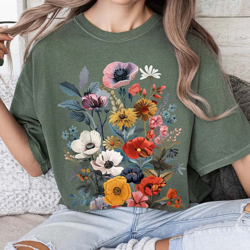 Boho Vintage Wildflowers Gardening Gift T-Shirt