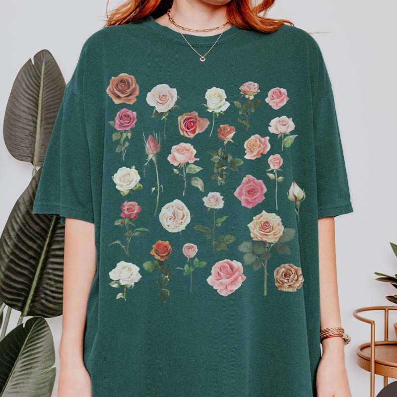 Peach Pink Roses Flowers T-Shirt