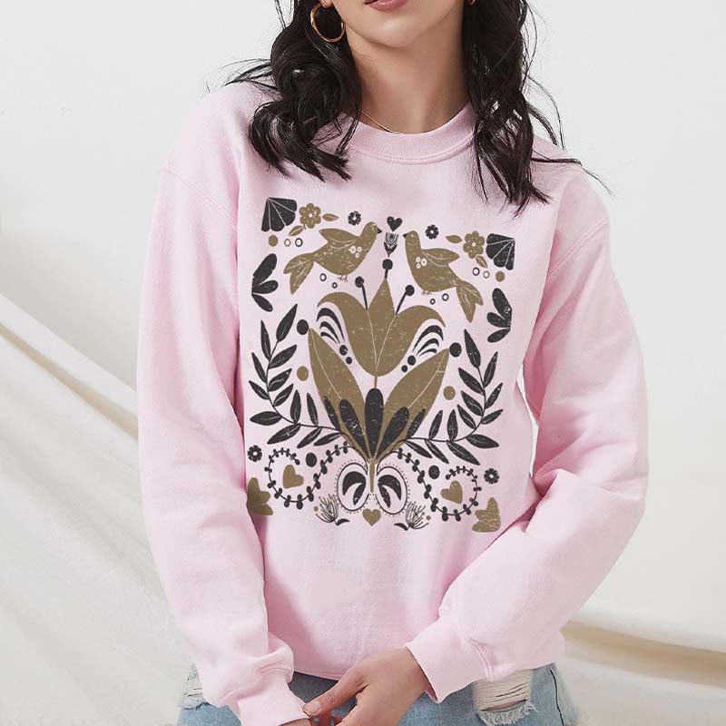 Cottagecore Flowers and Birds Folk Art Sweatshirt