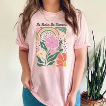 No Rain No Flowers Aesthetic Floral T-Shirt