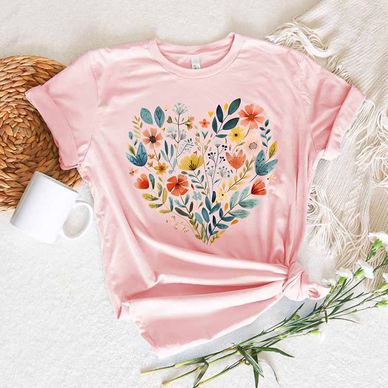 Wildflowers Floral Heart Plant Lady T-Shirt