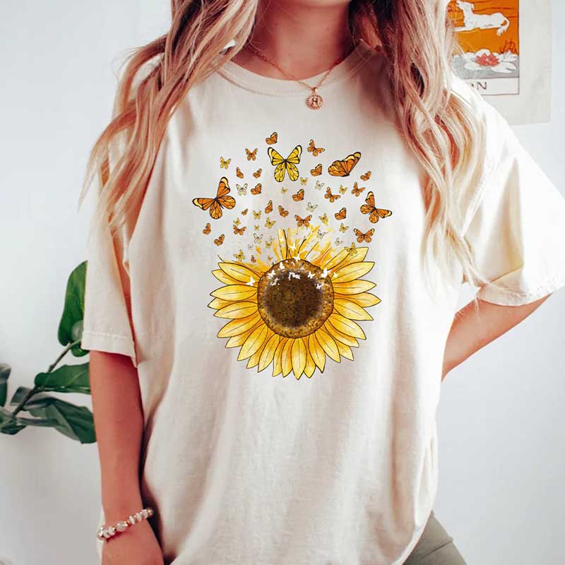 Sunflower Butterfly Botanical T-Shirt