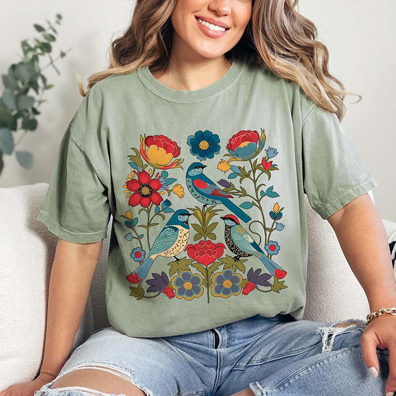 Summer Bird Lover Flower T-Shirt