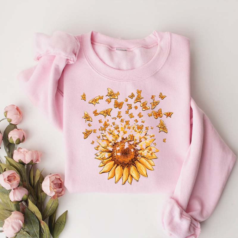 Retro Sunflower And Butterfly Sweatshirt