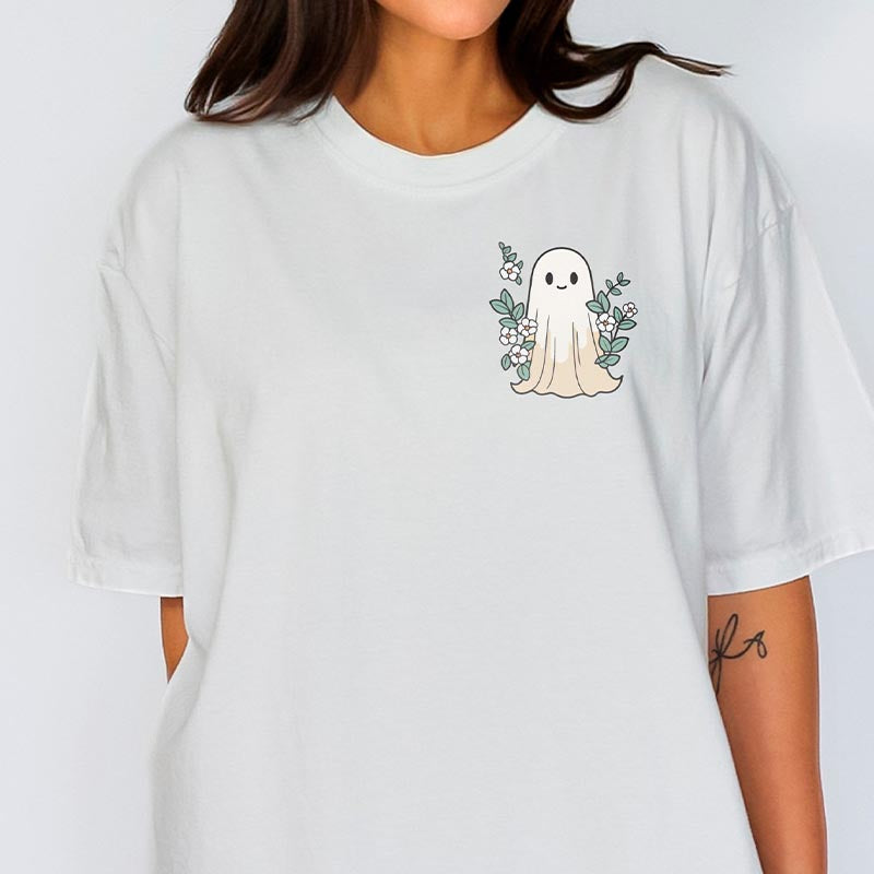 Floral Ghost Halloween Pocket T-Shirt