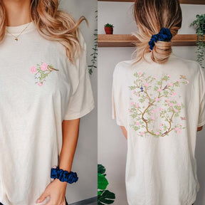 Flower Bush Bird Vintage Floral T-Shirt