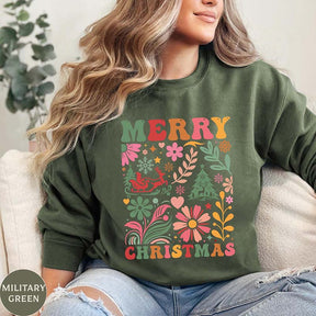 Merry Christmas Boho Flowers Sweatshirt