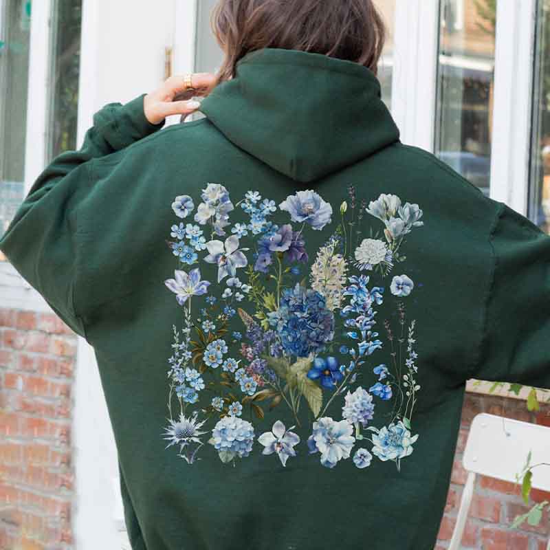 Blue Wildflowers Granola Girl Hoodie