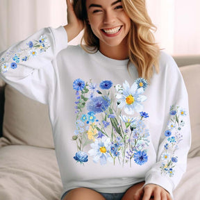 Printed Sleeves Vintage Pressed Flowers Sweatshirt