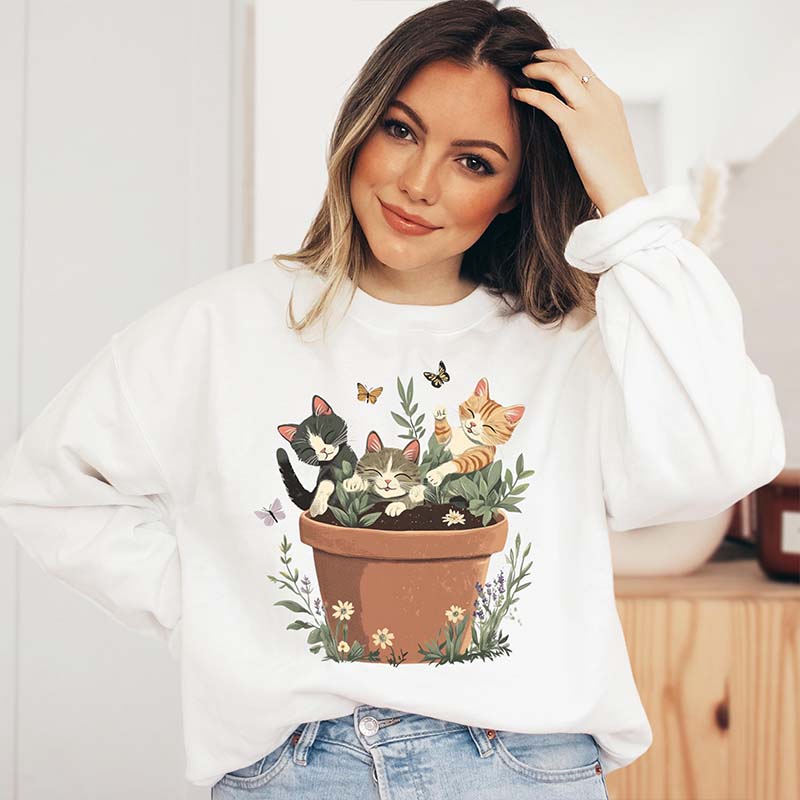 Vintage Cottagecore Cat Plant Sweatshirt