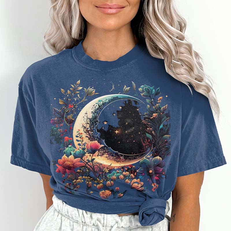 Comfort Colors Floral Crescent Moon & Stars T-Shirt