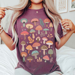 Colorful Retro Minimalist Mushroom Foliage T-Shirt