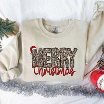 Leopard Printed Merry Christmas Sweatshirt