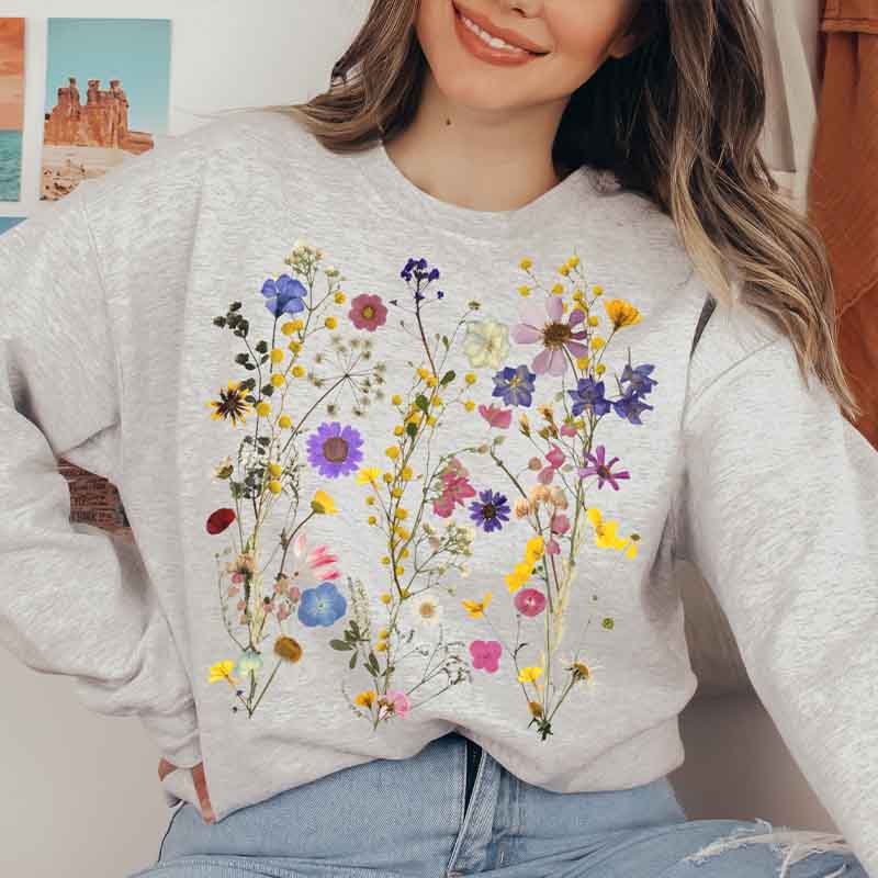 Pressed Flowers Vintage Floral Nature Sweatshirt