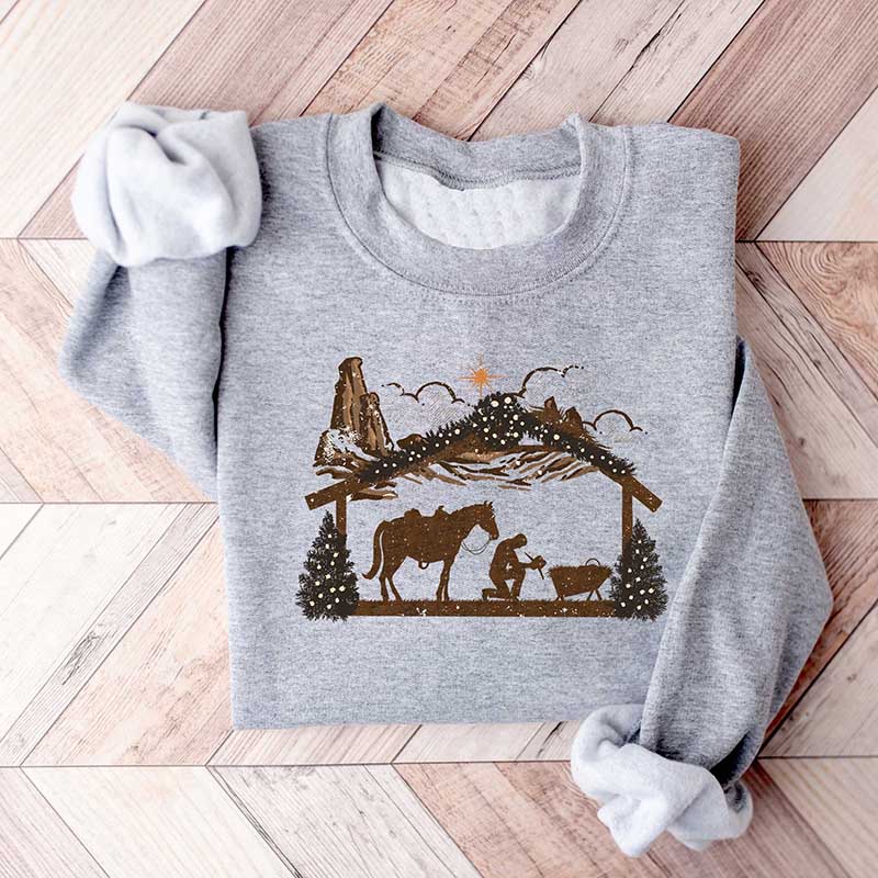 Praying Cowboy Manger Religious Western Christmas Sweatshirt