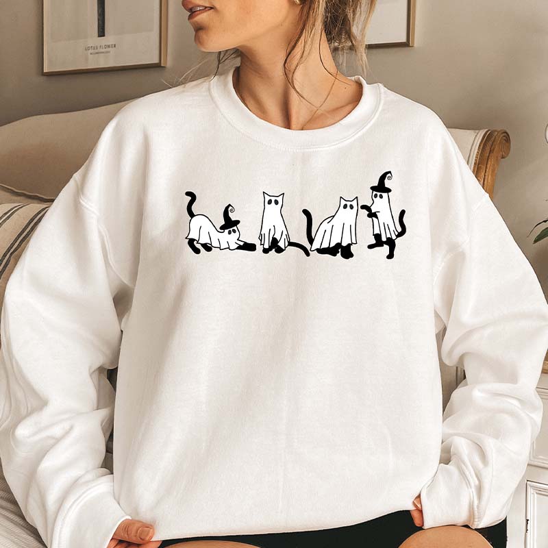 Cool Halloween Ghost Cat Lover Sweatshirt