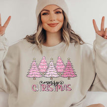 Pink Merry Christmas Trees Bright Sweatshirt