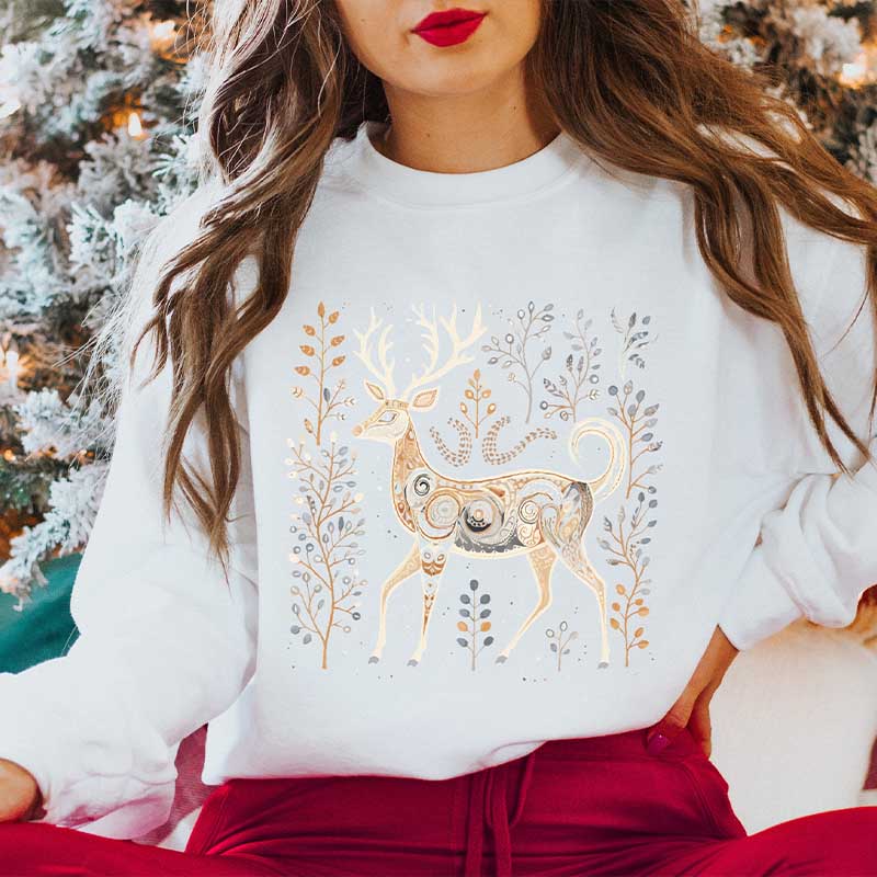 Vintage Reindeer Folk Art Sweatshirt