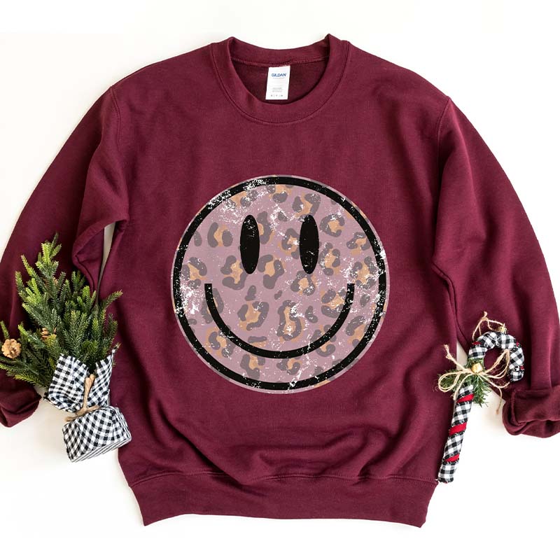 Smile Face  Leopard Sweatshirt