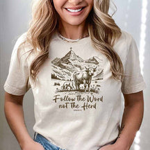 Follow The Word Not The Herd Western Cow  T-Shirt