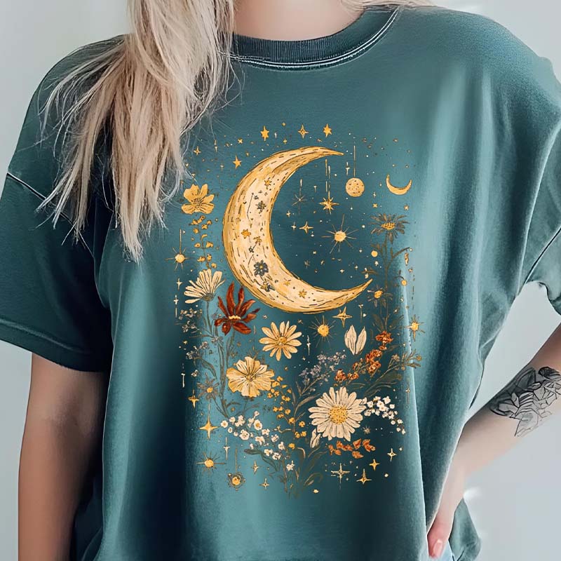 Boho Moon Floral Mystical Celestial T-Shirt