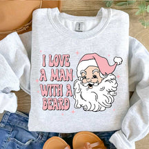 I Love A Man With A Bearded Christmas Pink Hat Santa Sweatshirt