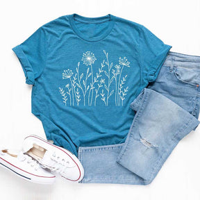 Wild Flowers Graphic Minimalist T-Shirt