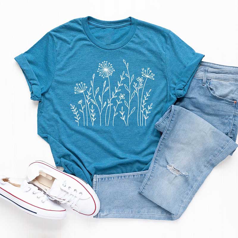 Wild Flowers Graphic Minimalist T-Shirt