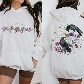 Celestial Ravens and Thistles Spiritual Bird Hoodie