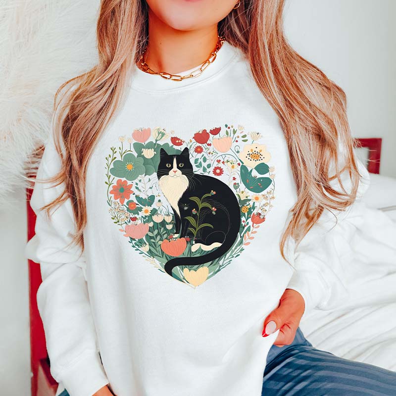 Floral Tuxedo Cat Sweatshirt