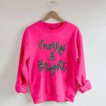 Sparkly Glitter Merry And Bright Printed Sweatshirt