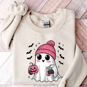 Pink Ghost Drinking Coffee Sweatshirt