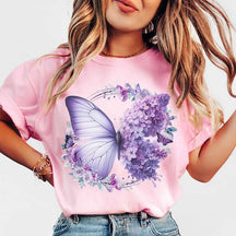 Purple Butterfly Floral Flower T-Shirt