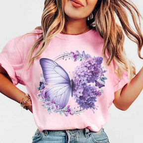 Purple Butterfly Floral Flower T-Shirt