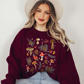 Vintage Dark Winter Forest Mushroom Sweatshirt