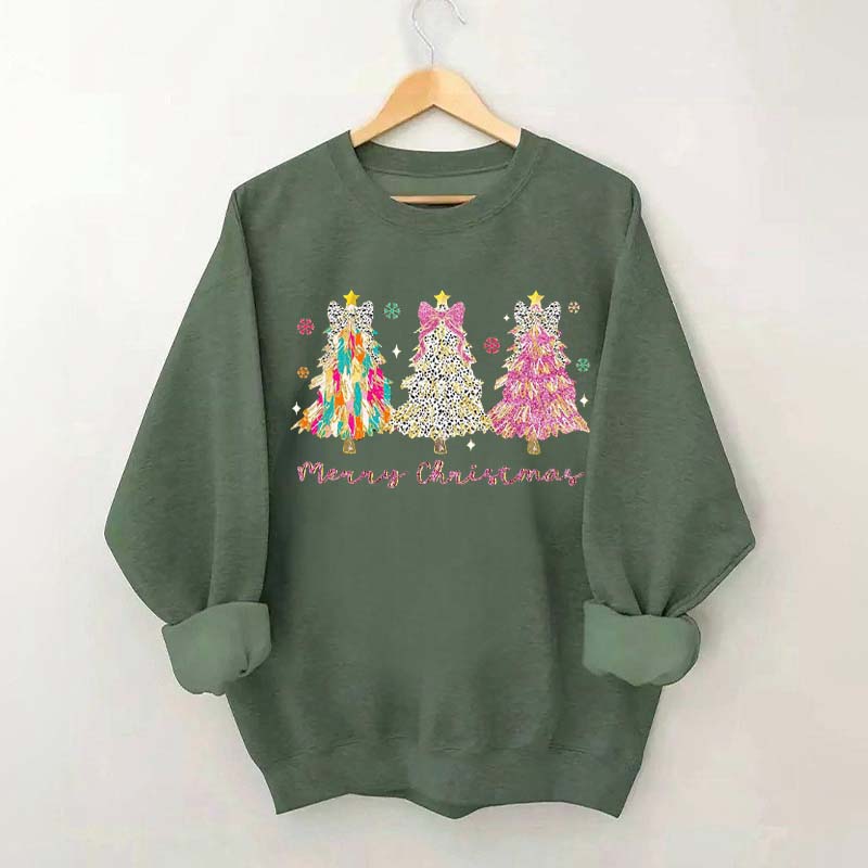 Colorful Glitter Christmas Tree Fall Sweatshirt